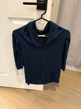 Navy Cowl Neck Women's Blouse